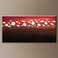 White Flowers Abstract Painting - Atardecer - Canvas Painting