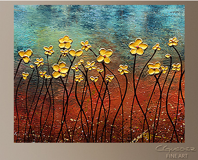 Golden Flowers - Abstract Art Painting - Modern Original Flowers Art